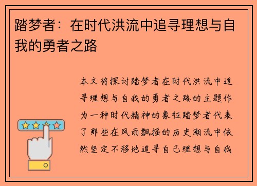 踏梦者：在时代洪流中追寻理想与自我的勇者之路