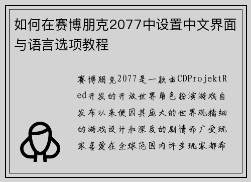 如何在赛博朋克2077中设置中文界面与语言选项教程